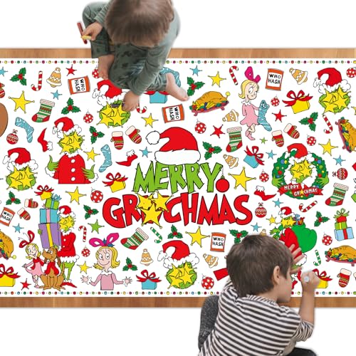 Christmas Coloring Table Cloth for Kids, Merry Christmas Coloring Tablecloth Poster Banner, Holiday Crafts for kids Teens, Cute Toy Gifts Party Game Supplies Classroom Xmas Decorations, 72x30 inch