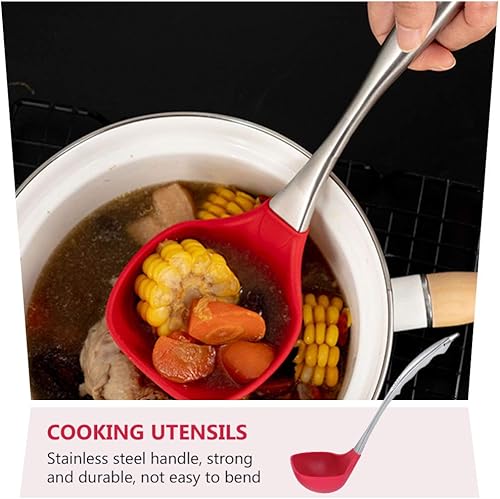Miniatura 4 de Hemoton Cucharón de sopa Cucharón de cocina de silicona de acero inoxidable Cuchara de servir Cuchara de sopa Cuchara de sopa para salsa de chile y