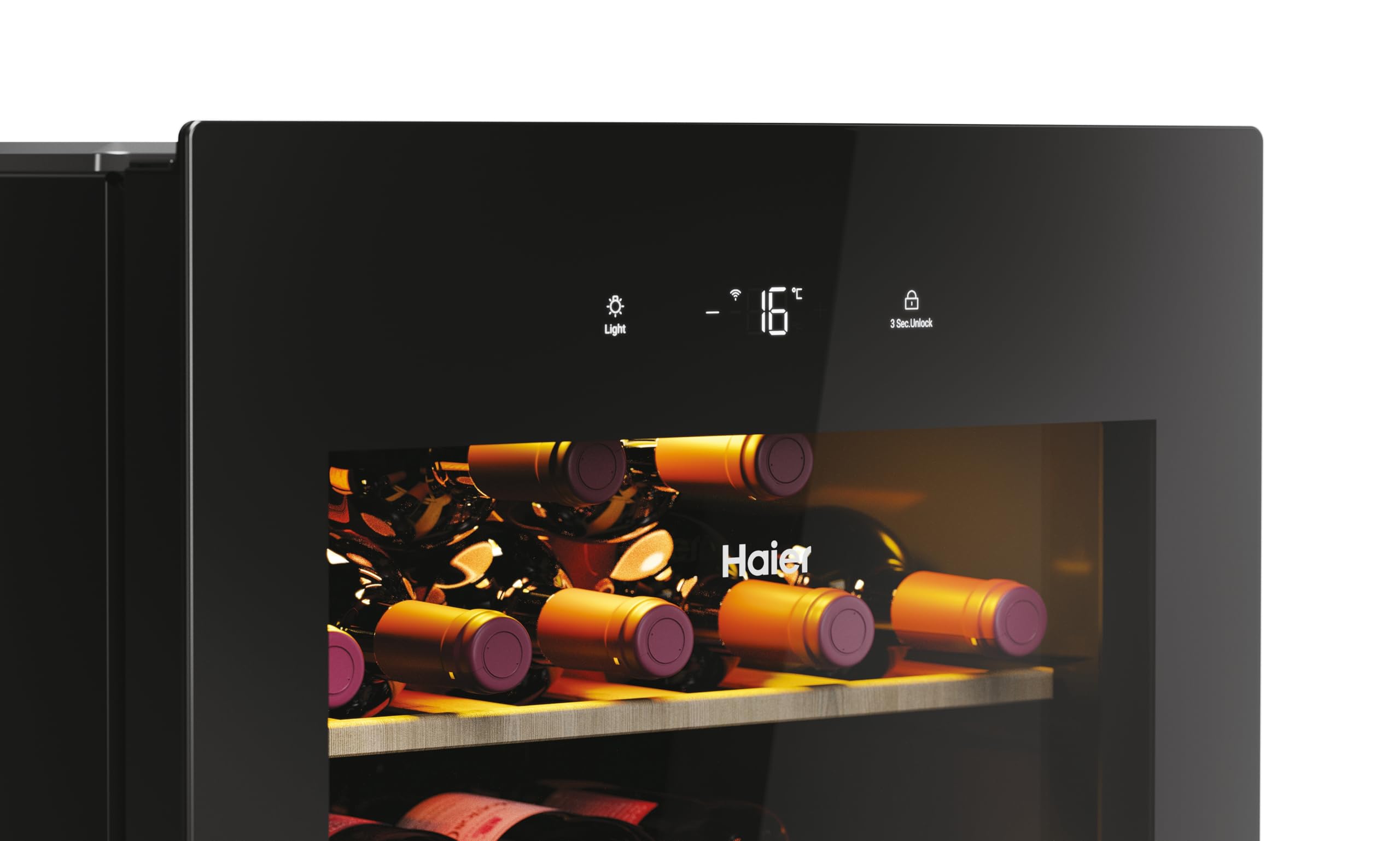 Haier Cantina Vino, Wine Bank 50 Serie 3, 34 bottiglie, 37 dB, Connessa, Vetro Anti-UV, Monozona, Classe G, AxLxP 85x47,5x45,6 cm, Nero - HWS34GGH1