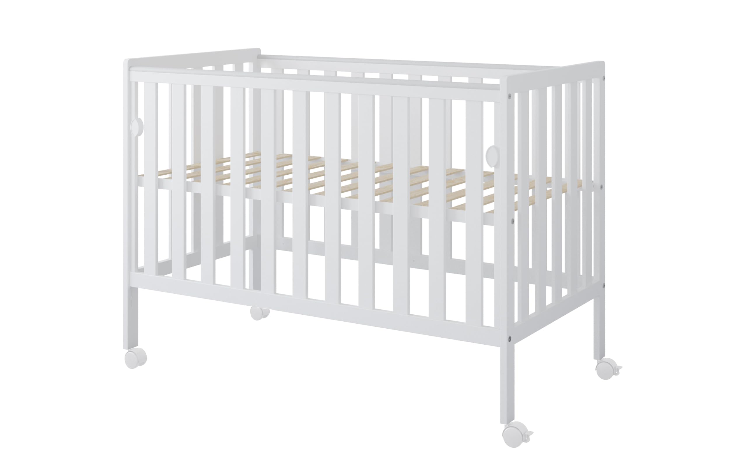 zee Bambi Cuna Colecho Bebe 120x60 cm Blanca con Ruedas Lateral Abatible Somier Regulable 3 Alturas Cuna Portatil Bebe