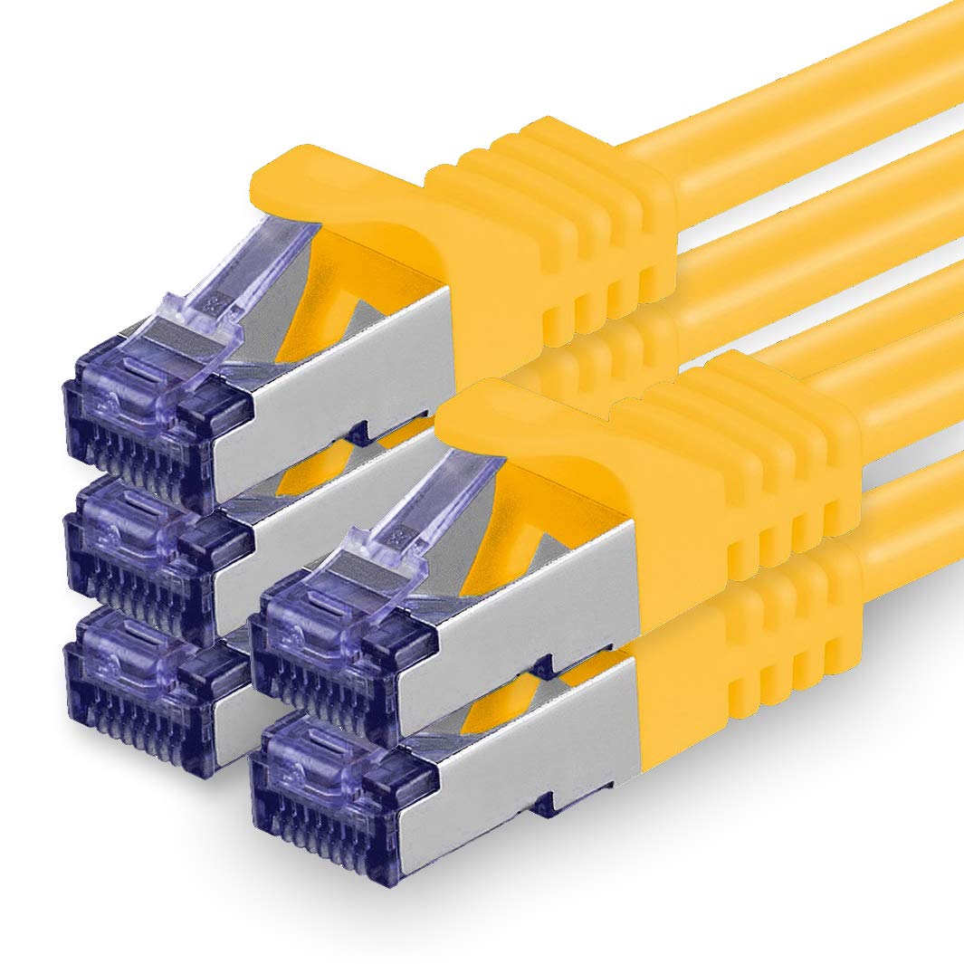 1aTTack.de Cat.7 Netzwerkkabel 5m - Gelb - 5 Stück - Cat7 Patchkabel (SFTP/PIMF/LSZH) Rohkabel 10 Gb/s mit Rj 45 Stecker Cat.6a - 5 x 5 Meter Gelb