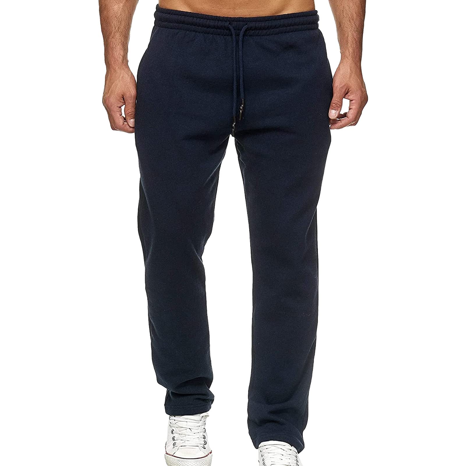 Maiyifu-GJ Mens Athletic Fleece Sweatpants Open Bottom Drawstring Waistband Pants Casual Loose Fit Baggy Workout Trousers