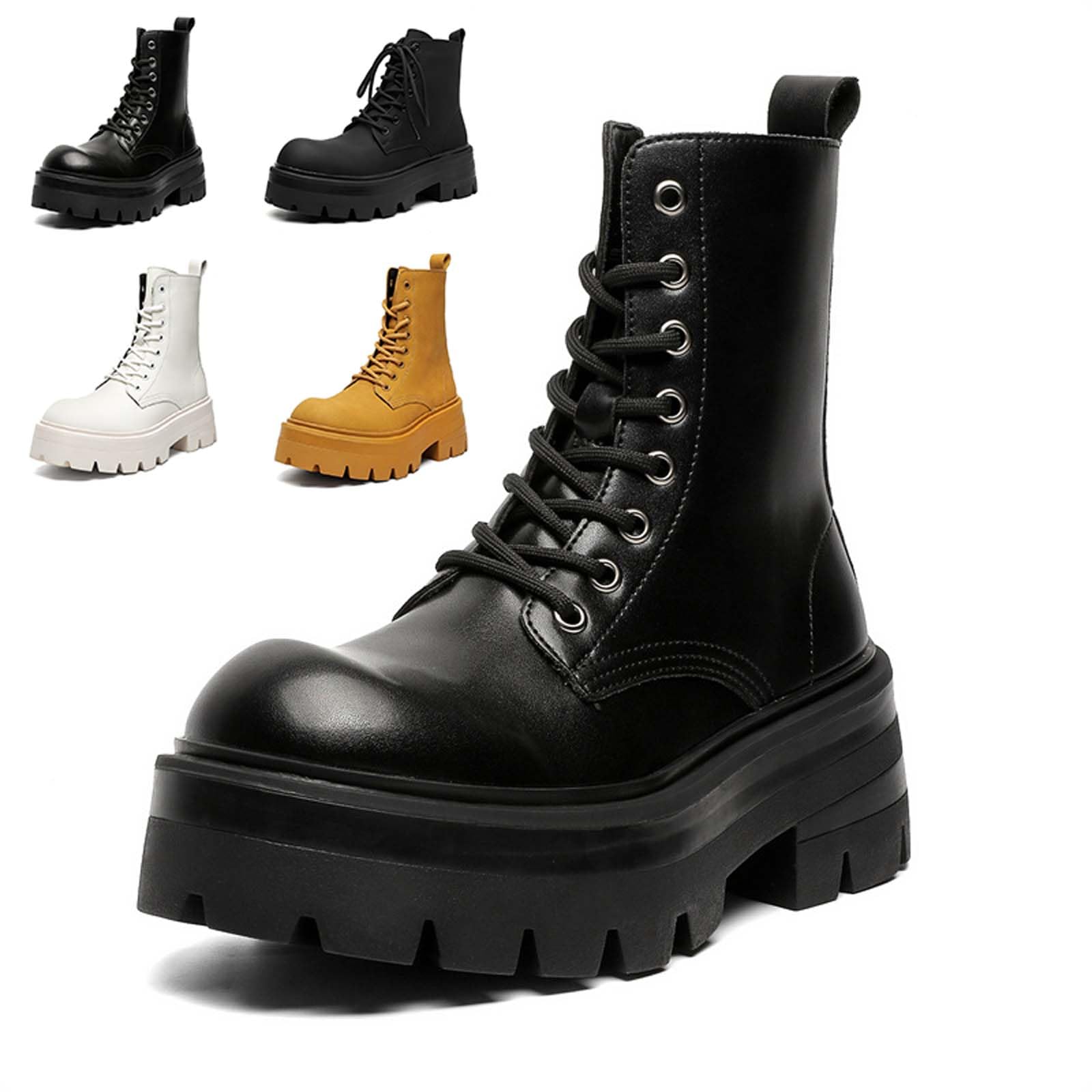 Ankle Boots Women Men Round Toe Gothic Combat Boots Platform Chunky Heel Ankle High Motorcycle Booties with Lace