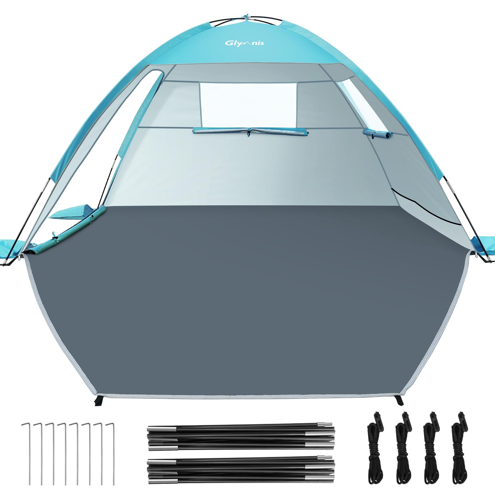 Glymnis Tenda da Spiaggia Adatta a 2-4 Persone, Tenda da Spiaggia Portatile con Cerniera, Facile da Montare, UPF 50+
