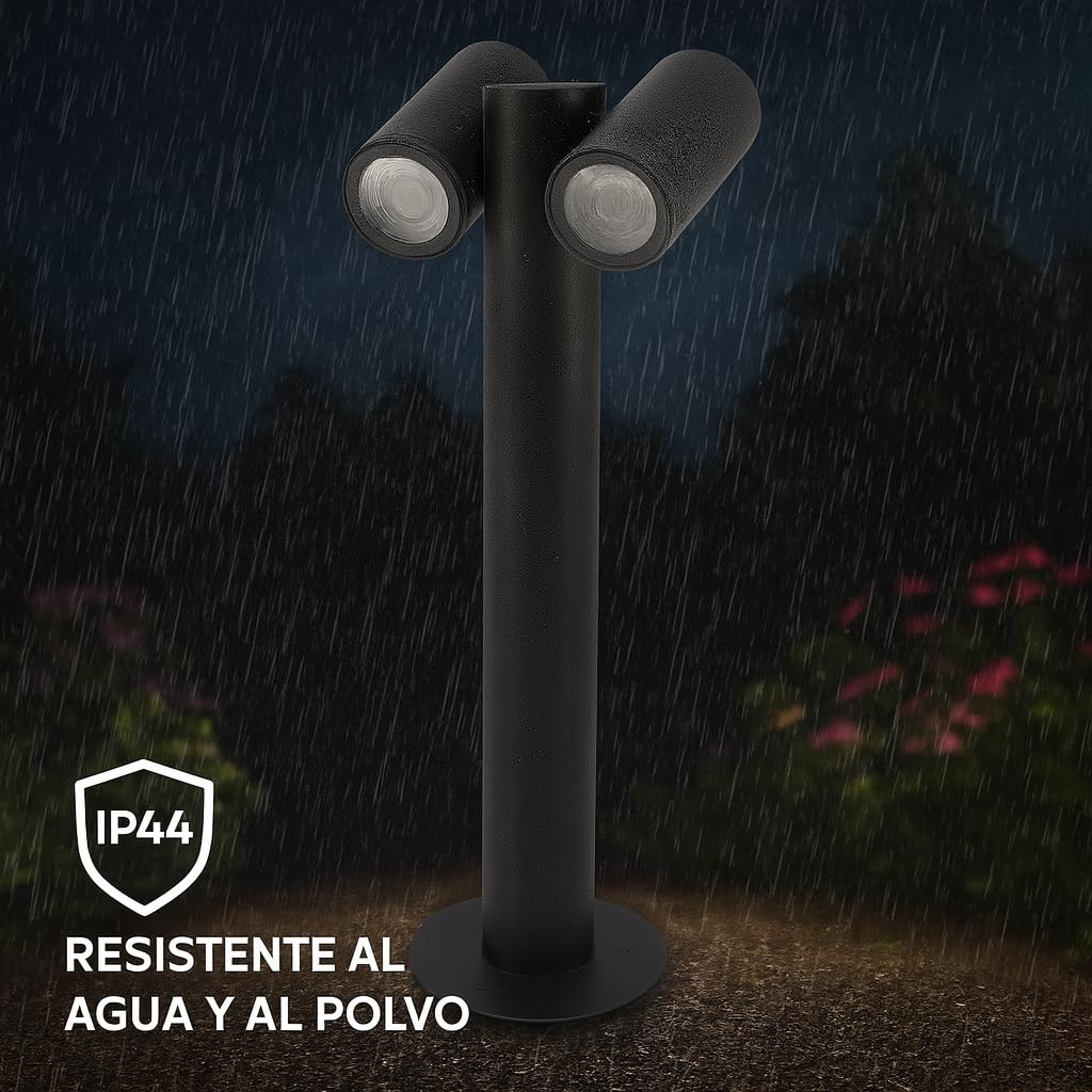 M Ledme - Balise Urban double, deux douilles GU10, étanchéité IP44, finition noir mat. Convient pour les allées, chemins et terrasses (ampoule non incluse).