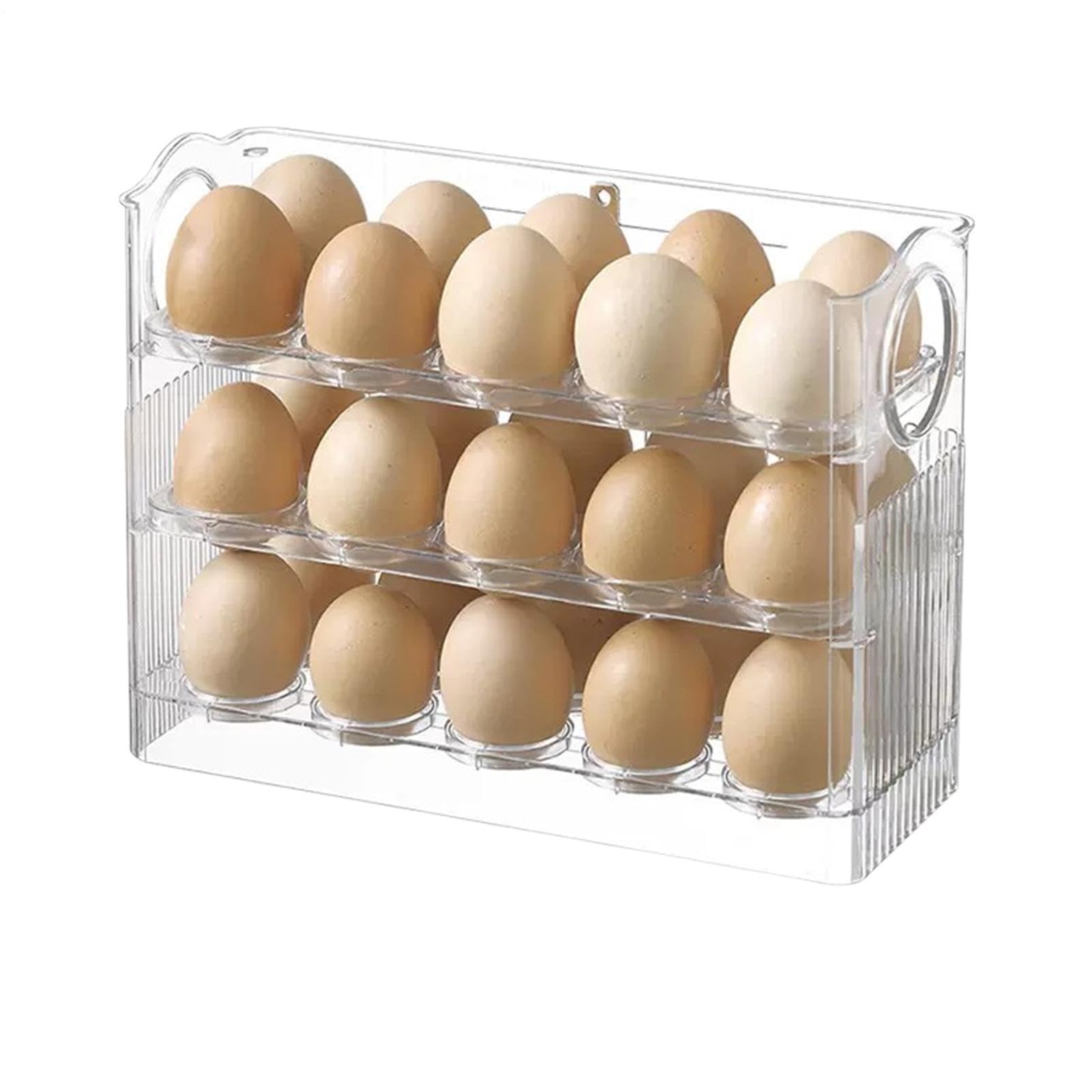 Portahuevos abatible para refrigerador con diseño organizador de tres niveles para cocina
