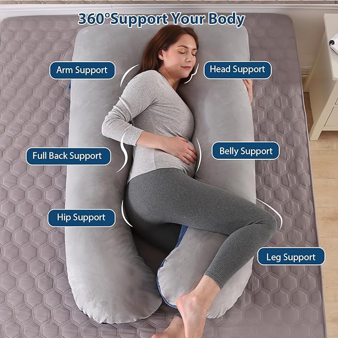 Image of Mom,s Choice Full Body Pregnancy Pillows, Maternity Pillow for Sleeping Support for Legs, Back, Neck, Shoulder, Hips, Belly for Pregnant Woman, 57 inch Prenancy Pillow