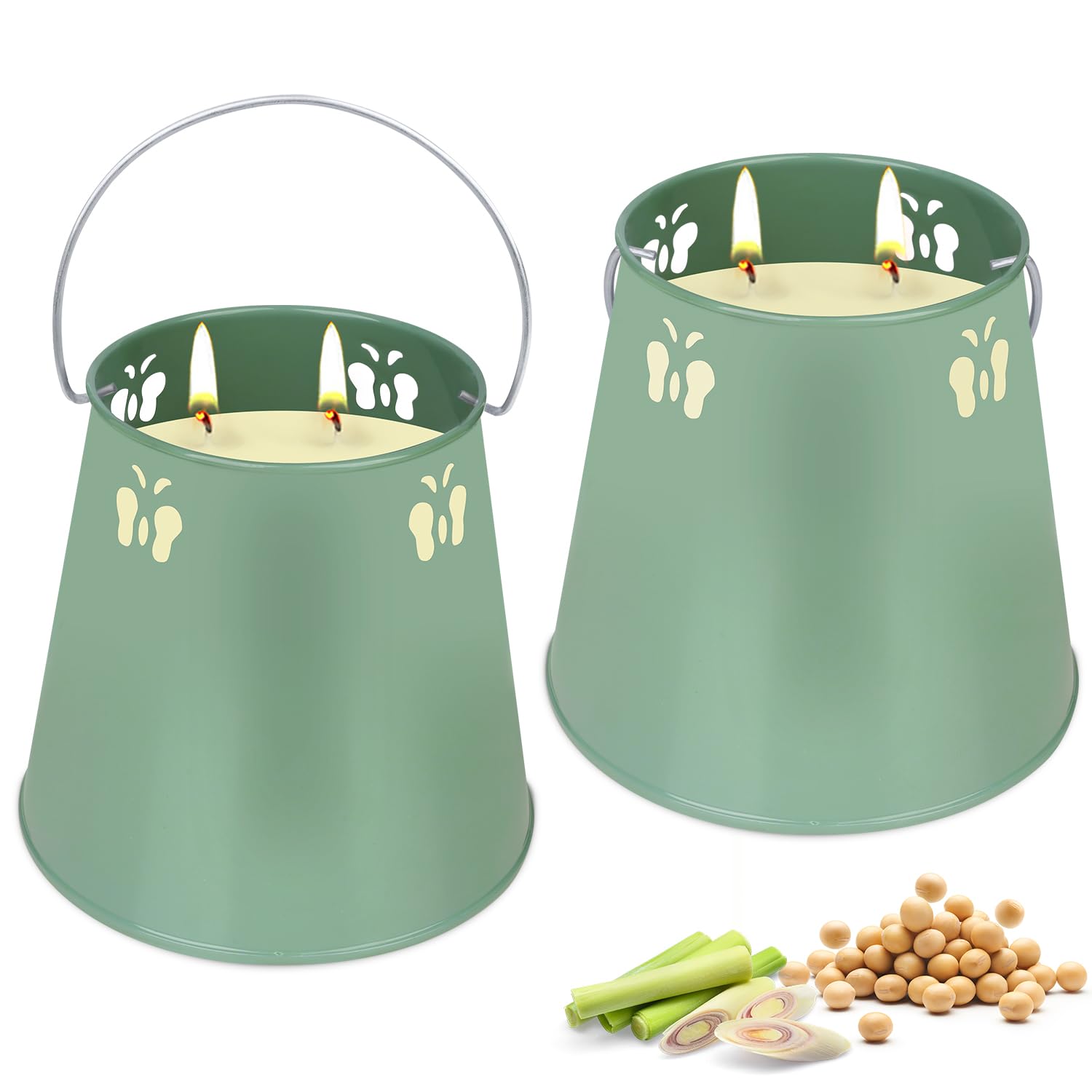 Lot De 2 Grandes Bougies à La Citronnelle En Verre - En Cire De