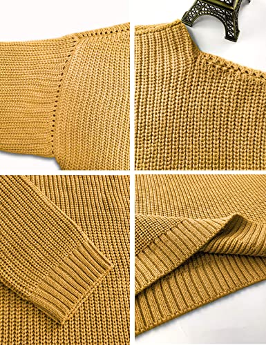 Image of Ugerlov Women's Oversized Sweaters Batwing Sleeve Mock Neck Jumper Tops Chunky Knit Pullover Sweater