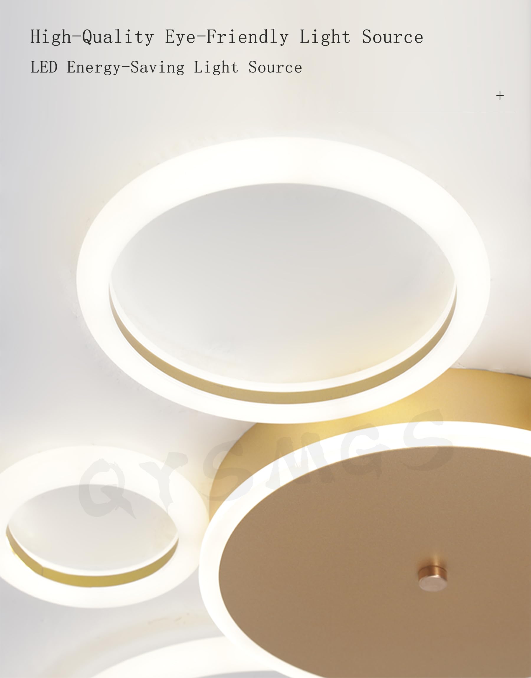 Moderne LED-Deckenleuchte, Dimmbare mit Fernbedienung Deckenlampe, Rundes Ring Design aus Acryl Bündige Montage Deckenbeleuchtung, für Wohnzimmer Schlafzimmer Esszimmer Küche (Gold,5Ringe)
