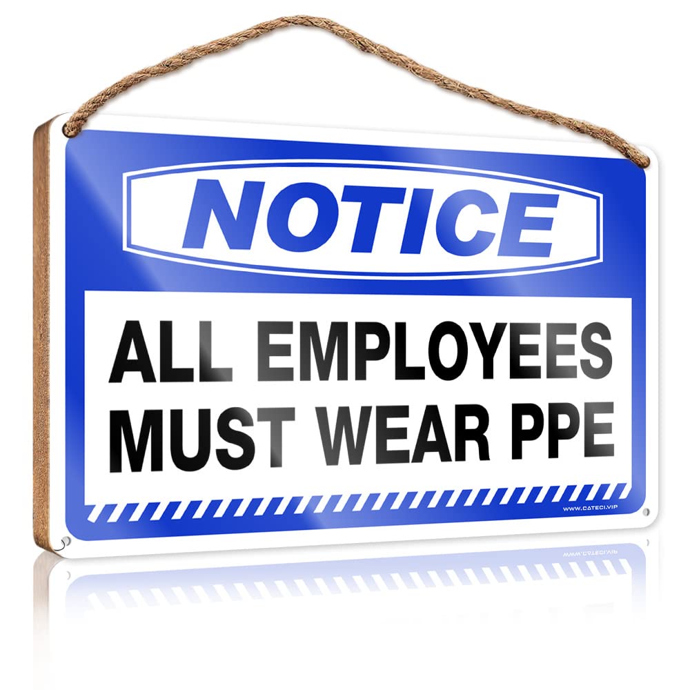 FZFN Door Decor Sign Notice All Employees Must Wear Ppe Wooden Sign Vintage Decor Hanging Decor Wood(20X30CM)