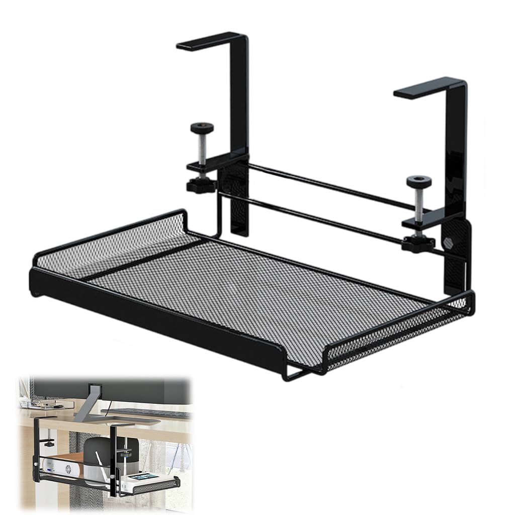 OFIFO® Under Desk Cable Management Tray Organizer, No Drill Wire Mesh Cable Organiser for Under Table Storage, Fits Power Strips, Chargers, Office Accessories 10.8×6.3in