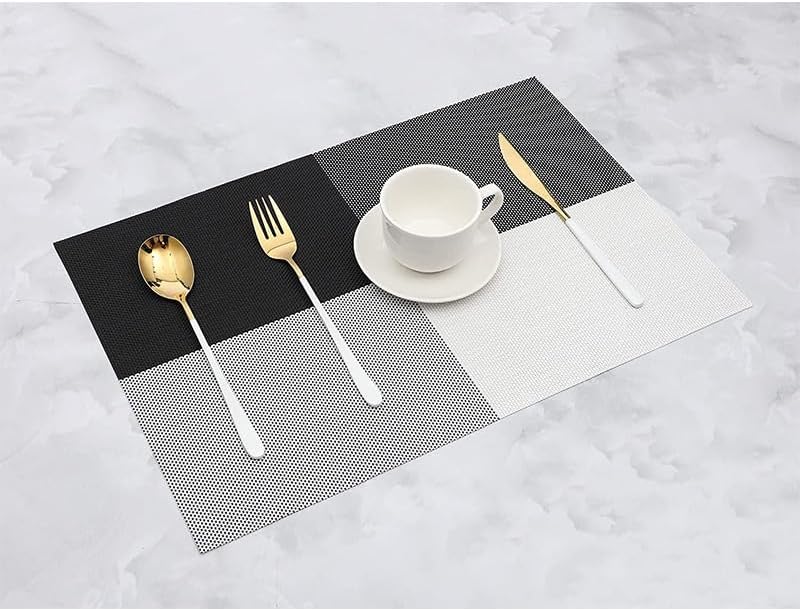 Weave Plaid PlacematsTable Coasters Washable Heat Insulation Non-Slip Woven Vinyl Table Mats for Kitchen Dining Room