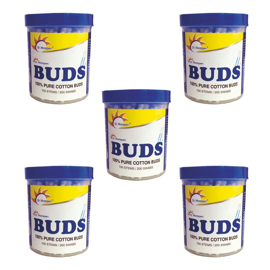 Dr. Morepen BUDS Cotton Earbuds 100 Pcs Pack of 5, Cotton Swabs (100% Pure)