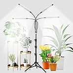 GHodec Grow Light with Stand, 5500K Full Spectrum Gooseneck Floor Plant Light for Indoor Plants Growing,5 Dimmable Levels & Auto On/Off Timer,Tripod Stand Plant Lamp Height Adjustable