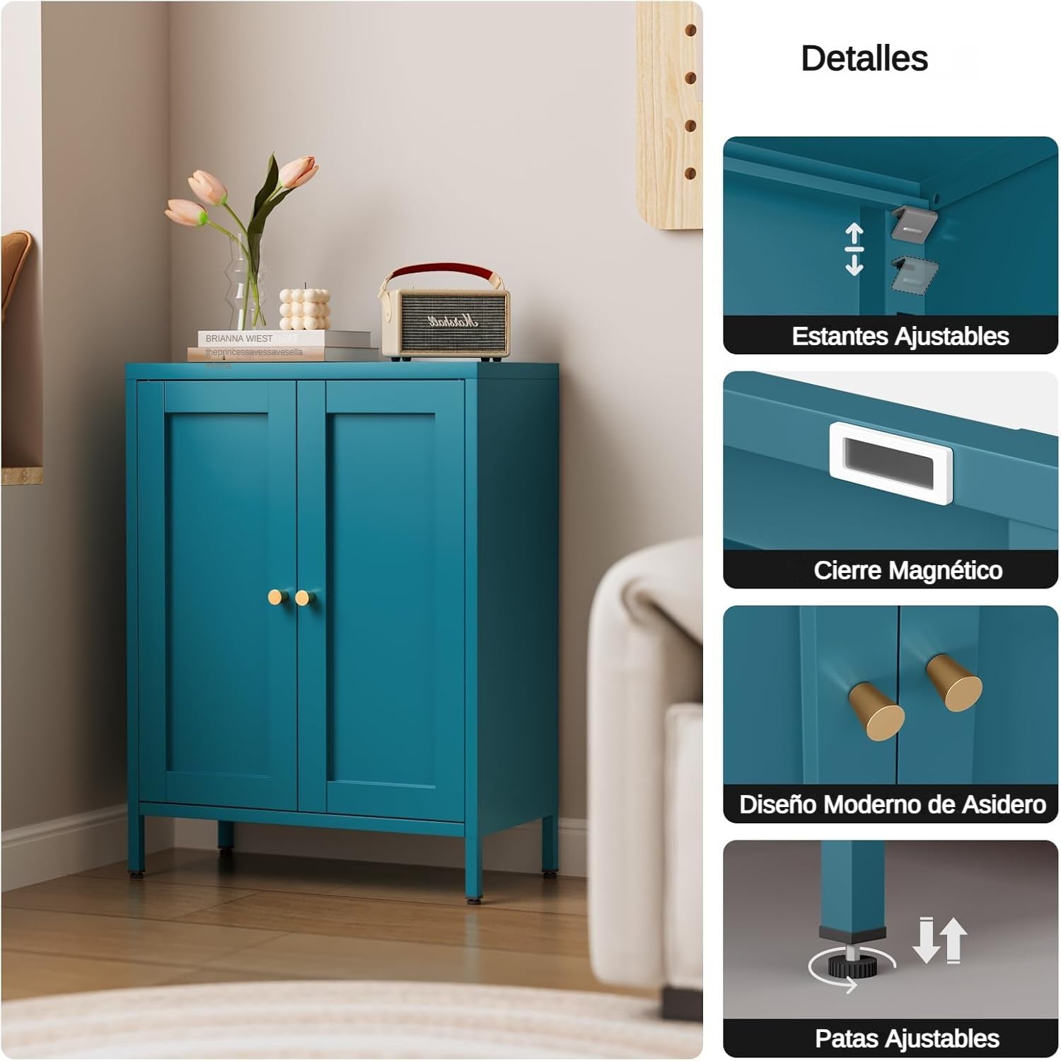 Armario de Baño Metálico,Mueble baño con 2 Puertas, Mueble Auxiliar con 2 estantes Ajustables Pare Baño,Cocina,Oficina,30 x 60 x 80 cm, Azul