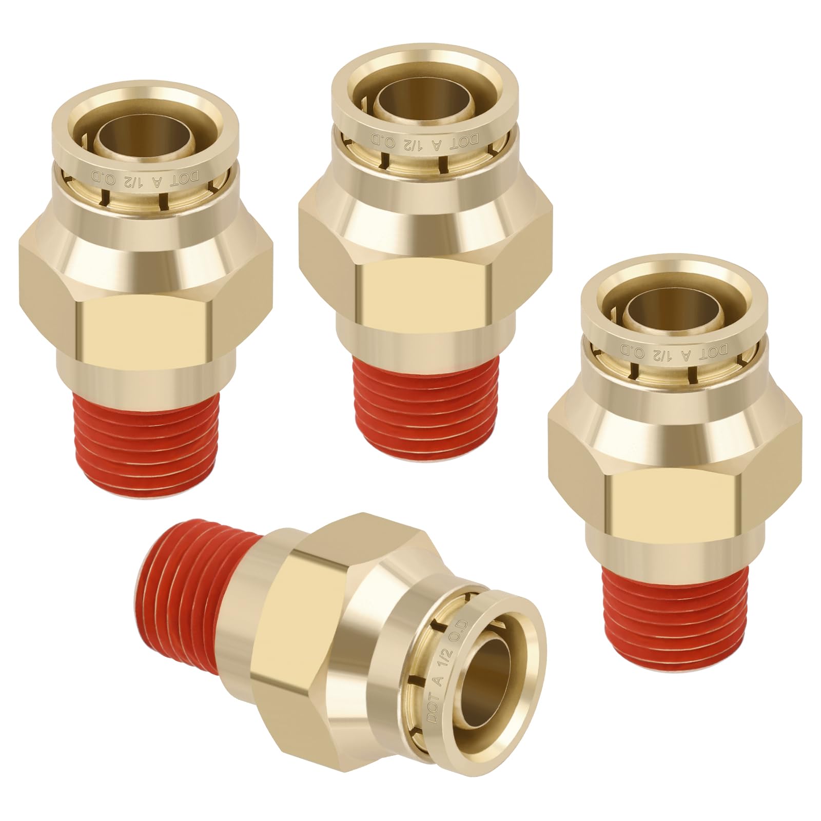 Boeray 1/2" Quick Push to Connect Fittings Brass Union Straight Joint DOT Approved 1/2" Tube OD x 1/4" NPT Thread Air Line Adapter Air Suspension Kit