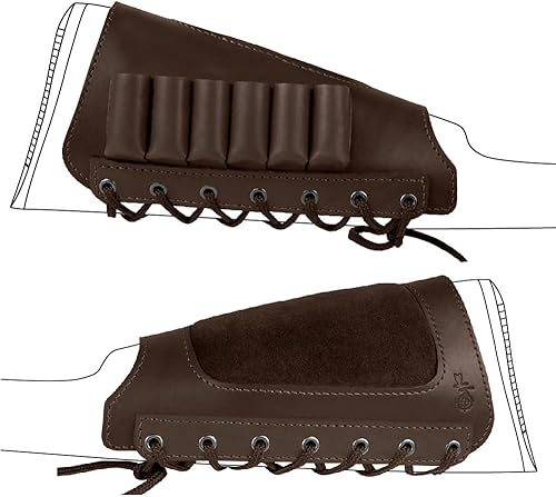 BRONZEDOG Leather Cartridge Buttstock Shotgun Shell Holder, Hunting Rifle Buttstock Ammo Holder Pouch Bag Shotgun Shell Pouch