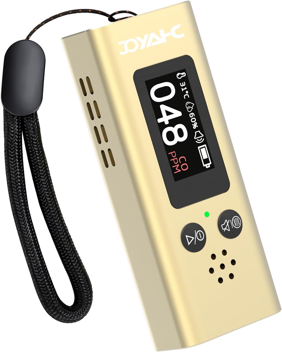Portable Carbon Monoxide Detector for Travel, 3-in-1 CO Detector with Temperature & Humidity Sensor, Dual Audible & Visual Alarm Camping, RV and Hotel for Safety (Gold)