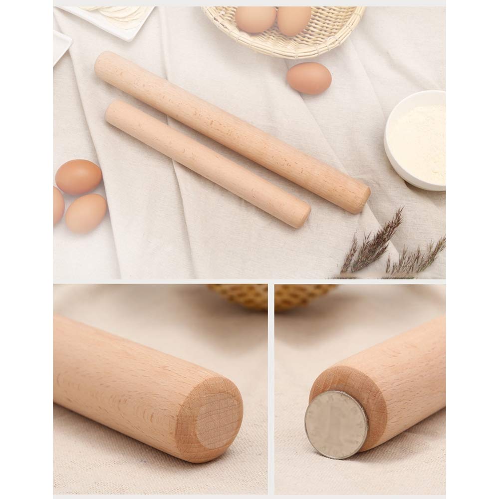 Rodillo de madera de haya,Rodillo macizo, Rodillo de amasar de madera maciza de primera calidad for hornear y hacer masa, ideal for fondant, galletas, pasteles y fideos, 30 cm de largo, 3,5 cm de diám