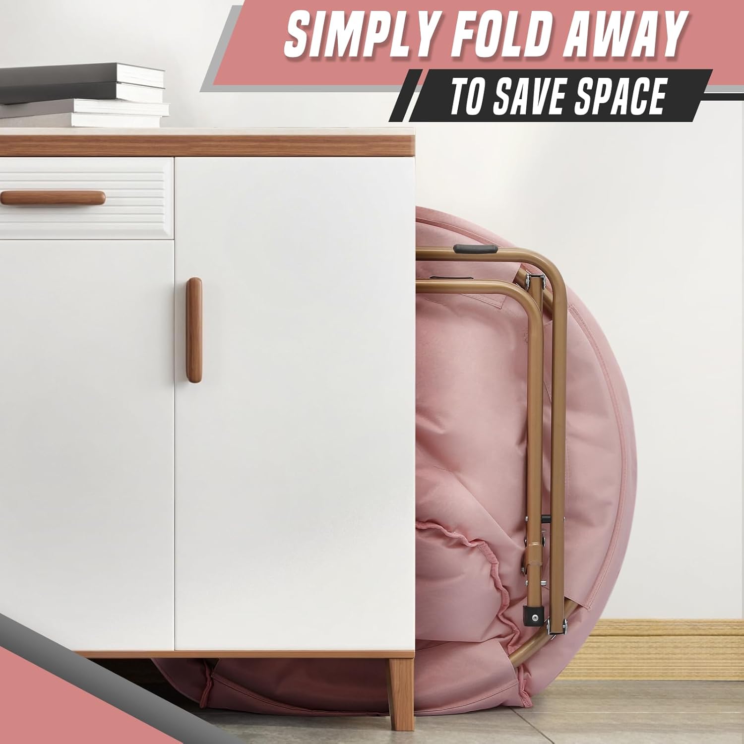 Foldable Oversized Moon Chairs Set of 2, Large Soft Lazy Cozy Comfortable Faux Fur Round Saucer Moon Chairs Set of 2 for Teens and Adults, Light Pink