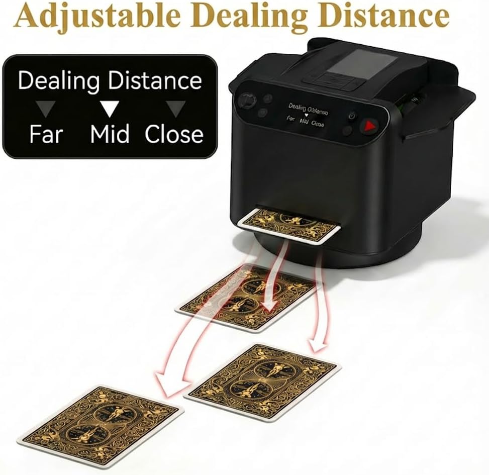 Automatic Card Shuffler and Dealer Machine 2-in-1, 360° Rotating for 1-2 Decks, with 4 Remotes for 2-12 Players, Programmable Game Modes for Poker, Blackjack, Texas Hold'em, Phase 10 (Black)
