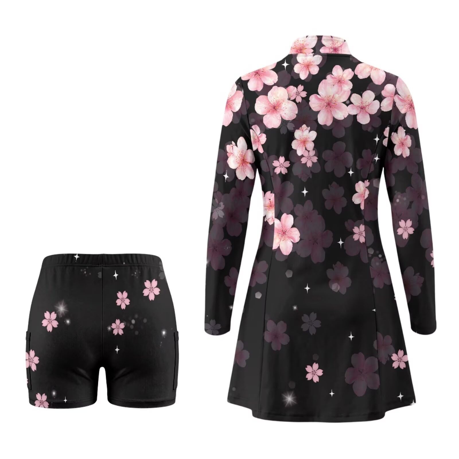 Xoenoiee Sukienka golfowa dla kobiet z długim rękawem, zamek 1/4, tenisowa sukienka sportowa z wbudowanymi szortami i kieszeniami, S-2XL
