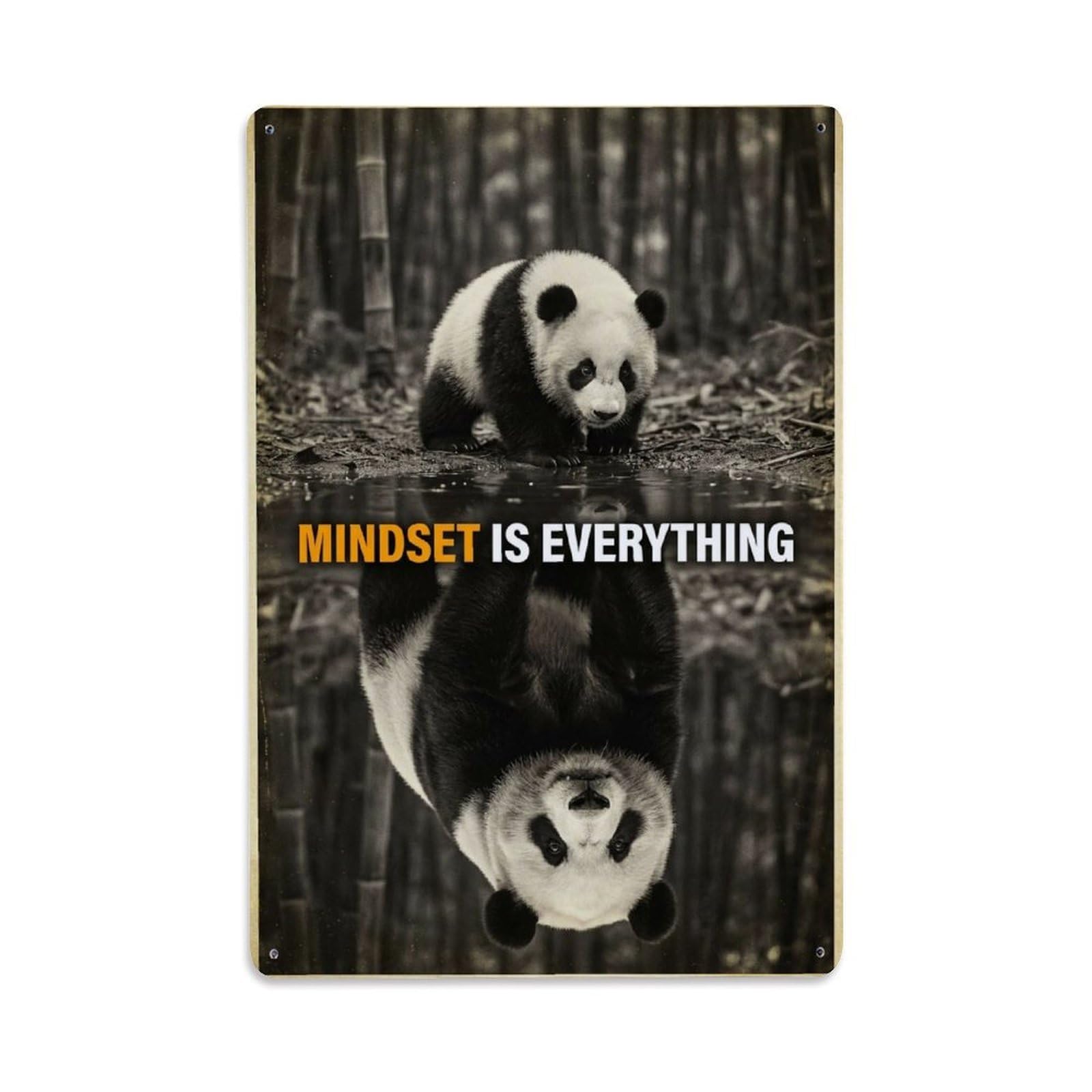 Olhnbad Style Panda Wildlife Mindset Is Everything Motivational Quote Metal Tin Sign