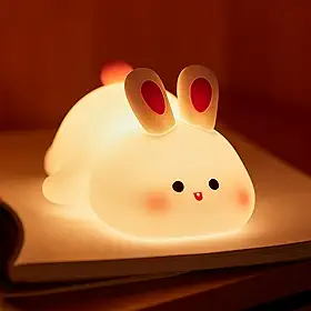 Luz noturna de coelho para crianças, linda luminária de silicone para bebê, coelhinho regulável, lâmpada noturna de berçário, luz noturna de coelho recarregável, lâmpada de cabeceira para amamentação