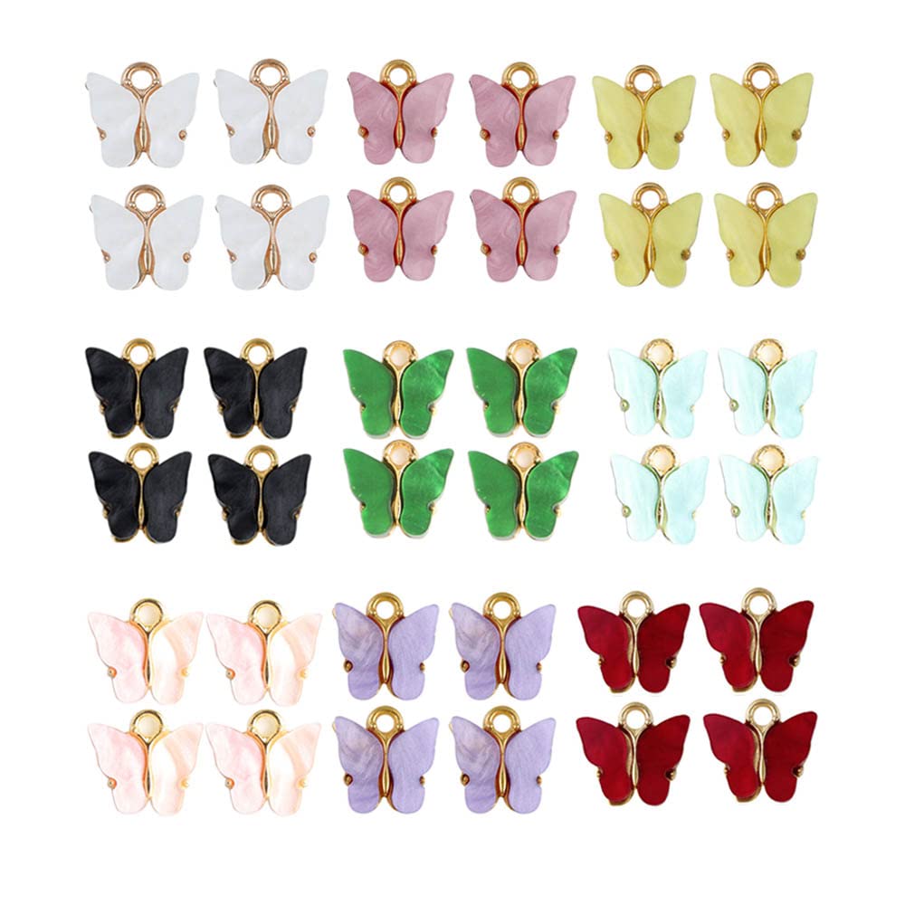 Acrylic Alloy Butterfly Charms Pendants DIY Jewelry Making Lots for Earrings Bracelets Necklace 9 Colors, 18 Pcs