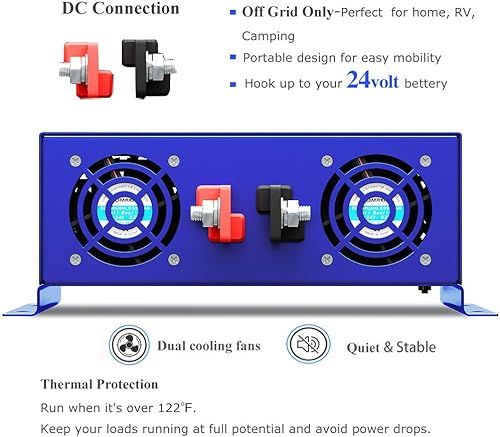 Miniatura 2 de Inversor de corriente de onda sinusoidal pura de 3000 W - 24 V CC a CA 120 V 110 V con controlador de interruptor remoto de cable de 15 pies,