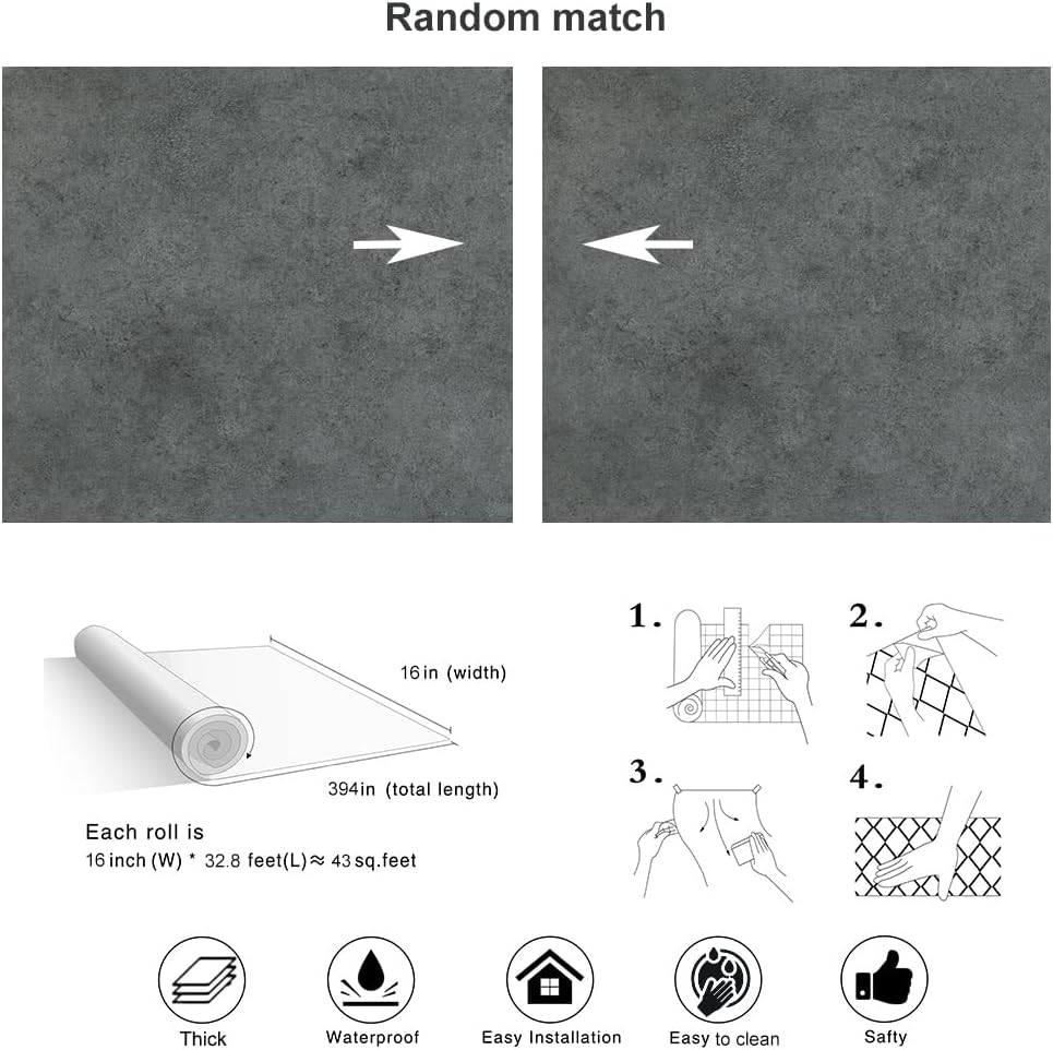 Akywall Concrete Peel and Stick Wallpaper 394inch Grey Concrete Contact Paper Textured Dark Gray Industrial Style Cement Vinyl Roll Self Adhesive Stick on Wallpaper for Gym Bathroom