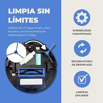 Brush & Style Kit de 6 Recambios para Conga 1090, 1099, 1790, 1990, 2290 Ultra y Titanium – Cepillos Laterales Repuestos Compatibles para Robots Aspiradores Cecotec Conga2