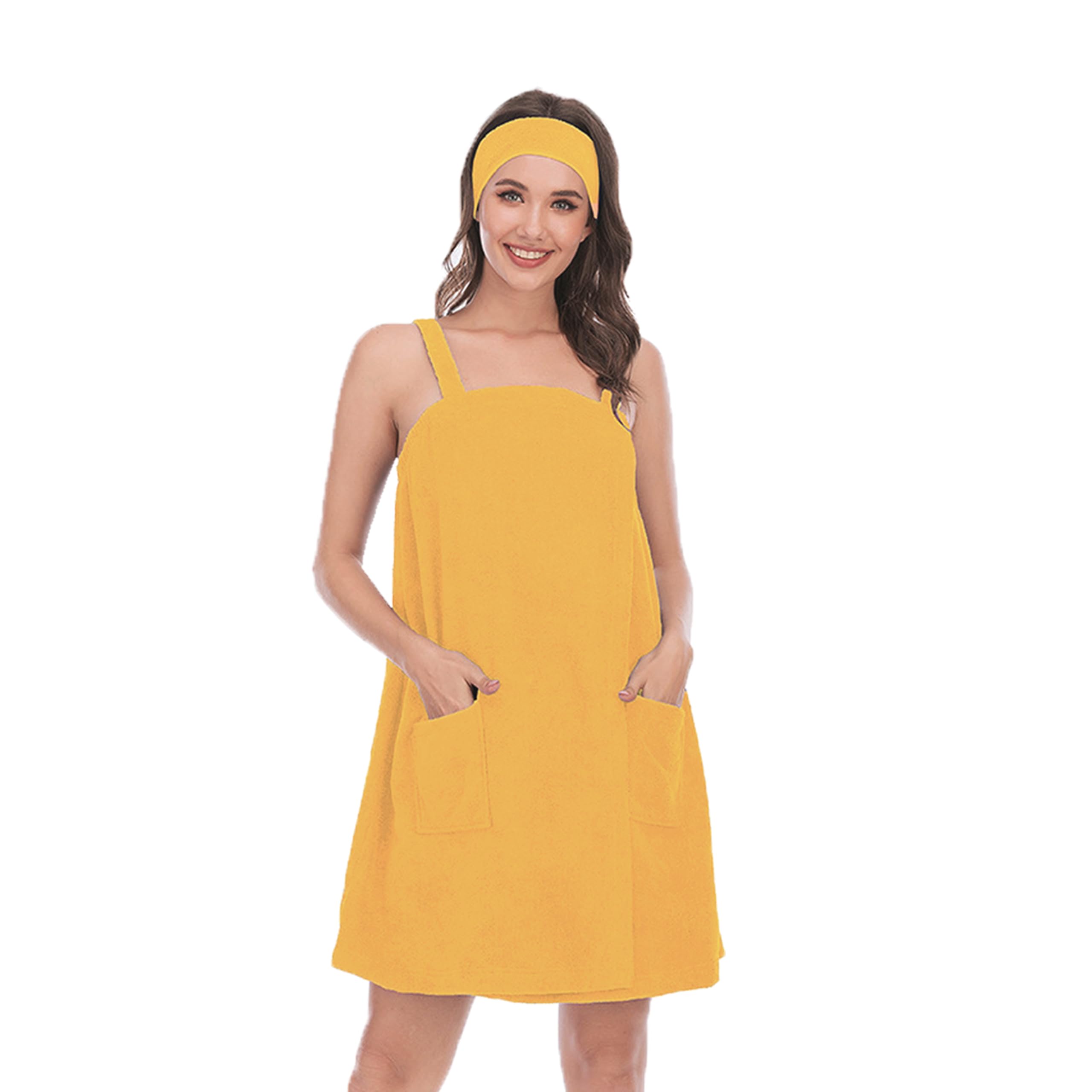 Serviette de bain pour femme anti-glisse jaune à sangles pour la douche et le sport