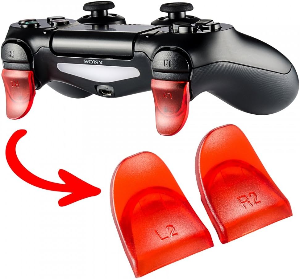 ACTMODZ 2 Pairs Red L2 R2 Trigger Extenders, Replacement Part Buttons for Playstation 4 PS4 Controller (Model: JDM-030)