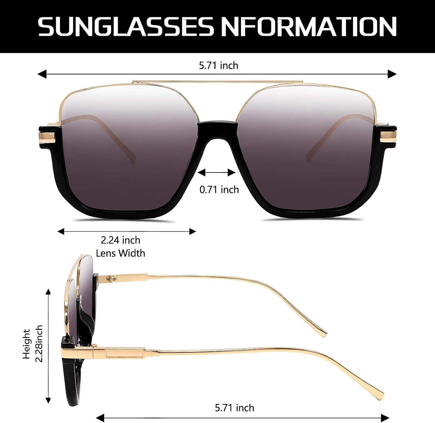 Retro Oversized Aviator Sunglasses for Women Men Square Double Bridge Pilot Sun Glasses 70s Trendy Shades - Image 7