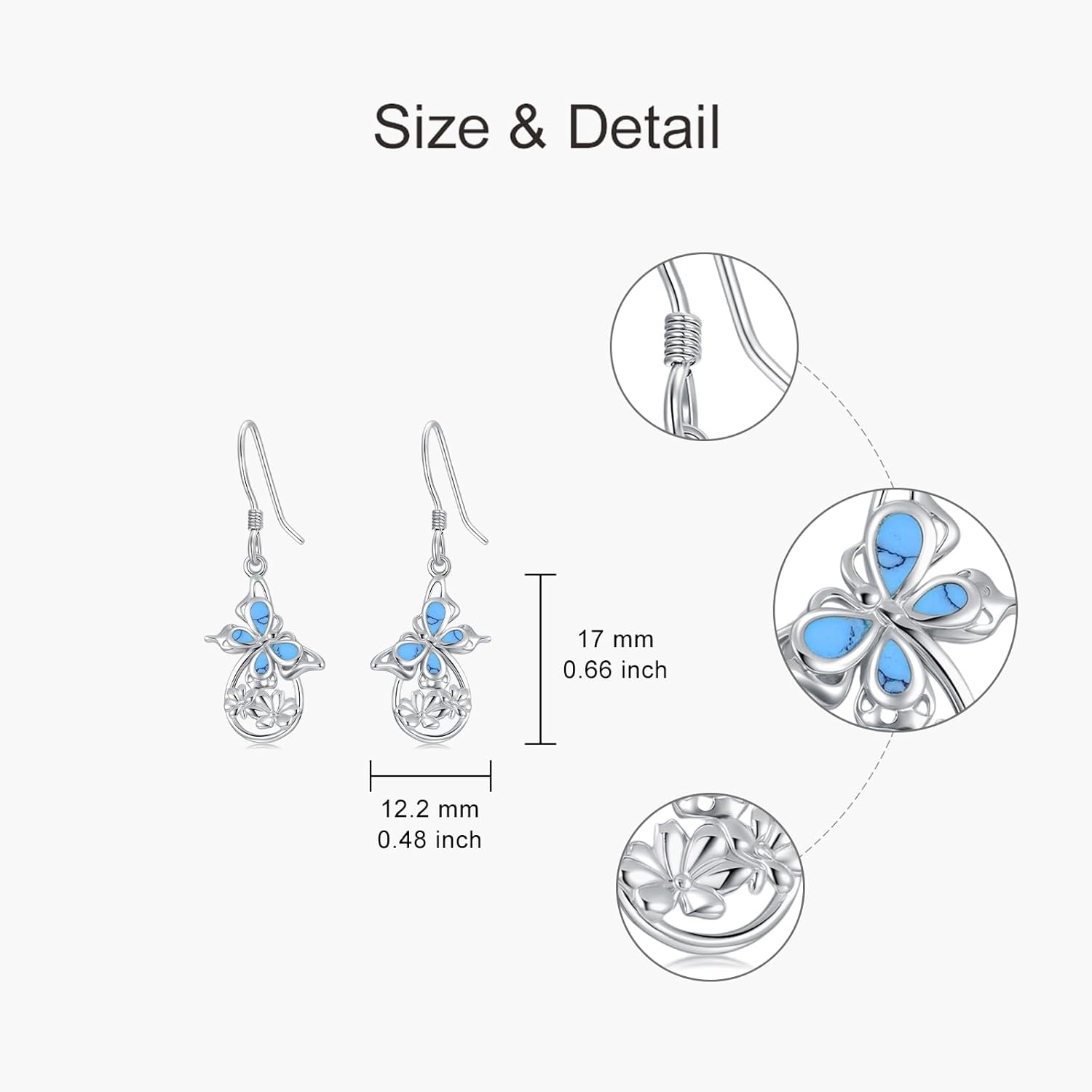 PEIMKO 925 Sterling Silver Turquoise Exquisite Butterfly Dangle Earrings Boho Style Drop Earrings Jewelry Gifts for Women Mother - Image 5