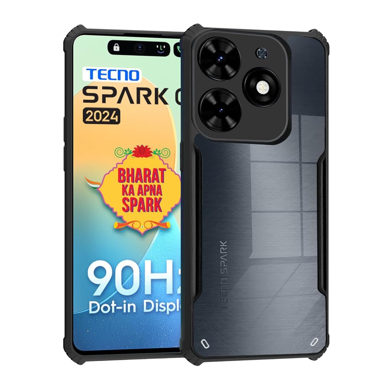 Amazon Brand - SolimoAmazon Brand - Solimo Shockproof Clear Back Cover for Tecno Spark Go 2024 | 360 Degree Protection | Tecno Spark Go 2024 Back Cover Case (PC & TPU, Black Bumper)