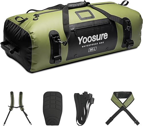 Bolsa de lona impermeable de 80 L, mochila seca para motocicleta, bolsas impermeables con cremallera y almohadilla espaciadora para kayak, rafting,