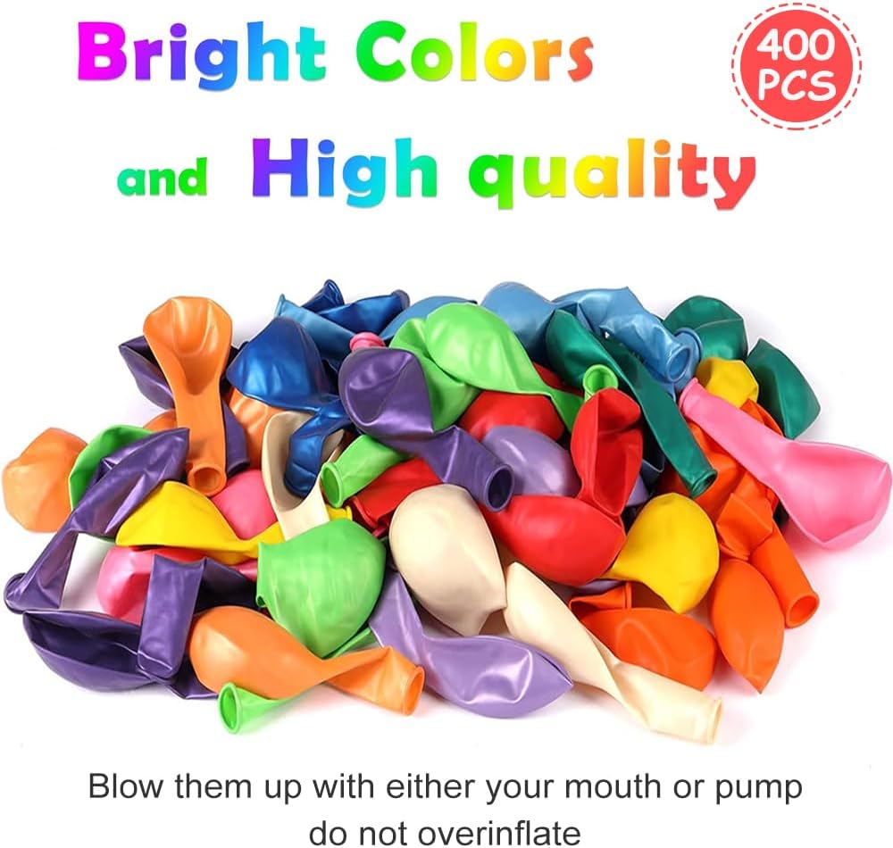400 Pcs Balloons Assorted Colors, Rainbow Birthday Balloon Bulk Pack of Strong Latex Balloons for Birthday Wedding Anniversary Party Decorations