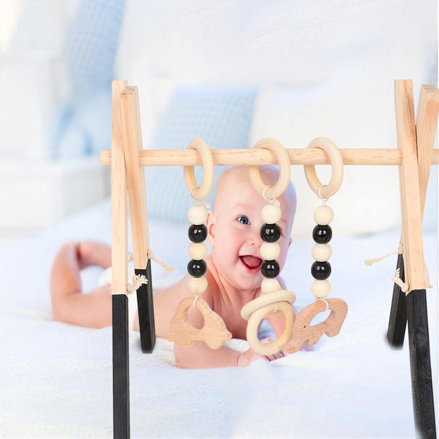 Buy shenyan Wooden Baby Gym with 3 Gym Toys Foldable Baby Play Gym, Newborns Gift Wood Activity