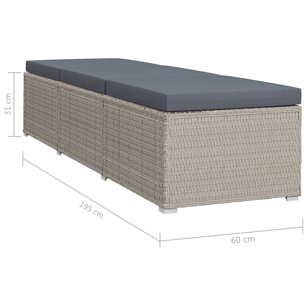 vidaXL Sonnenliege mit Auflage Gartenliege Relaxliege Rattanliege Strandliege Liegestuhl Liege Gartenmöbel Rattanmöbel Poly Rattan Grau