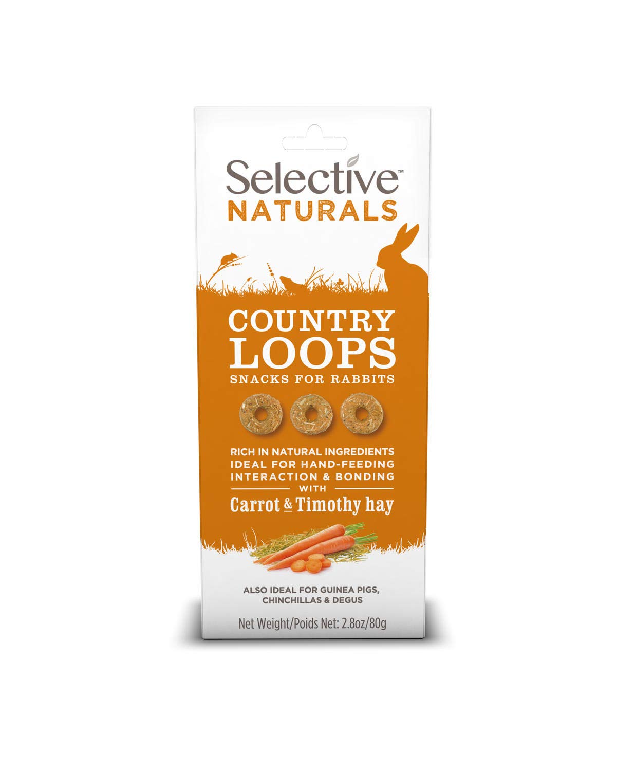 2 X SELECTIVE NATURALS COUNTRY LOOPS SMALL ANIMAL CARROT & TIMOTHY HAY TREAT 80G