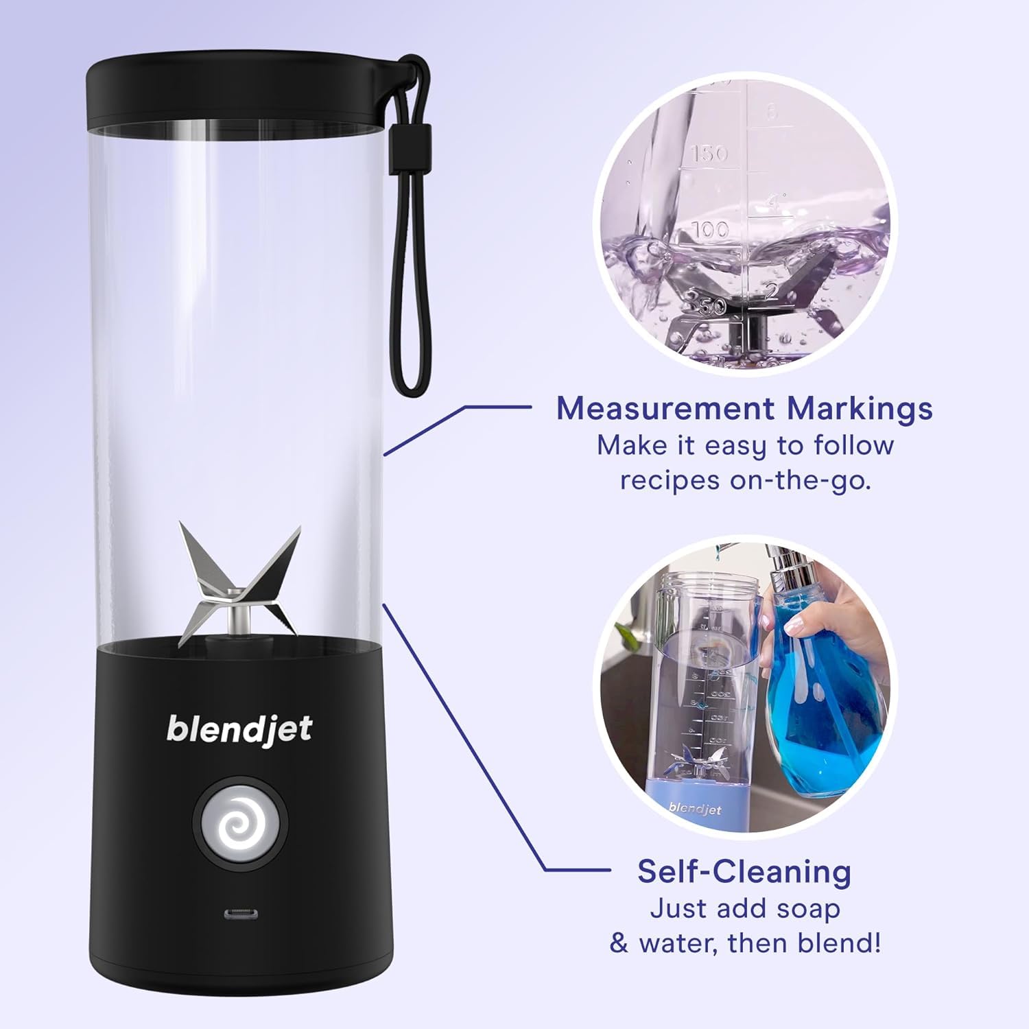 BlendJet 2 Portable Blender for Smoothies & Shakes - BlendJet Cordless Personal & Small Blender, USB-C Rechargeable & Self Cleaning - (Mint, 16 oz.): Lavender 16 oz.