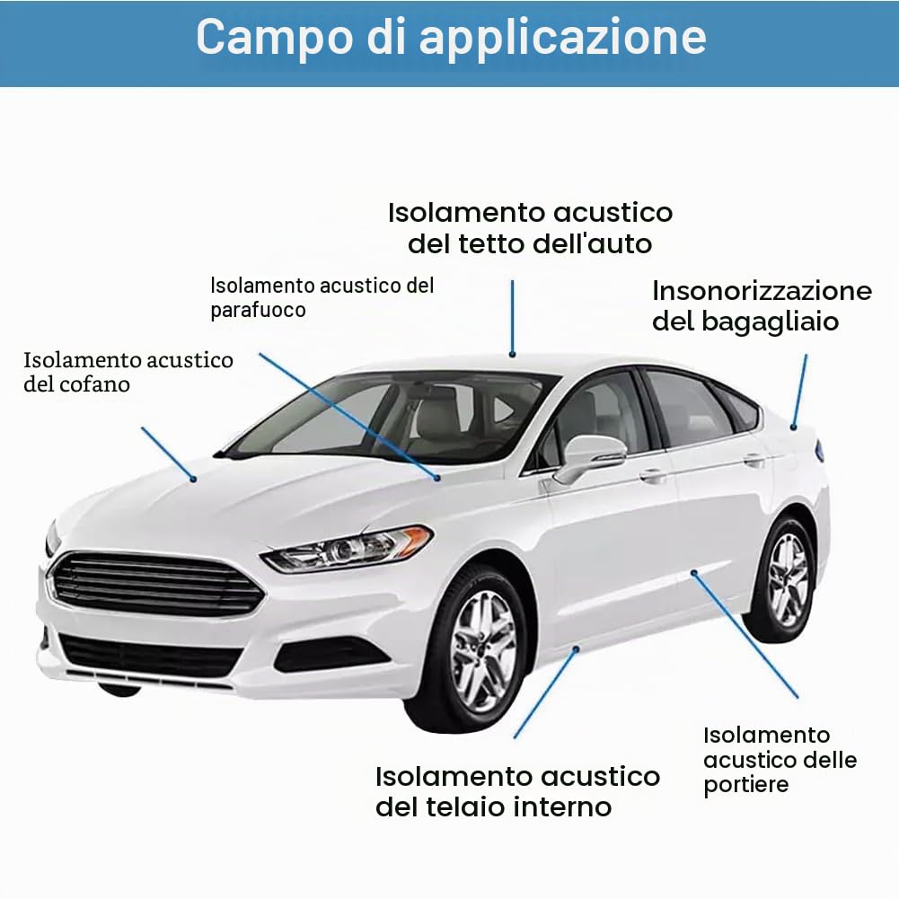 Tappetini Isolanti per Auto, 12 pezzi, Tappetino fonoassorbente per Auto, Isolamento Acustico, Isolante, Ignifugo, Impermeabile, 40 cm x 25 cm x 5 mm