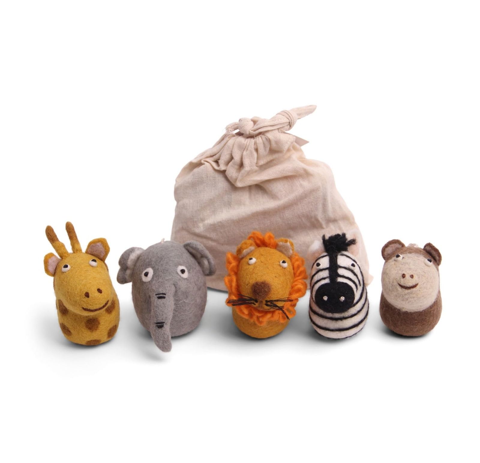 Gry & Sif Handmade & Fairtrade Certified Stylish Danish Design X Artisans from Nepal | Animali in feltro – Safaritieri | Figure decorative da appoggiare | Set di 5