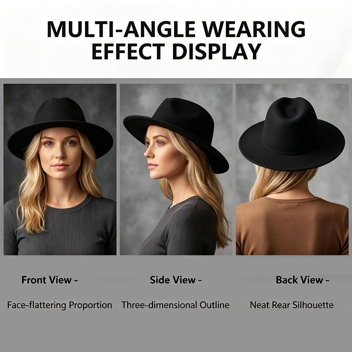 Fedora Chapeau classique noir à large bord pour homme et femme, chapeau d'église 56-58 cm, style vintage
