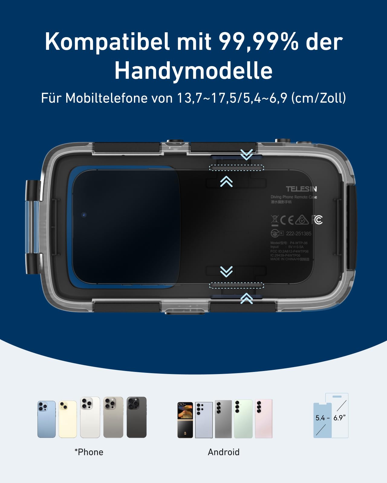 TELESIN Unterwasser Handyhülle Wasserdicht Tauchen Gehäuse Griff für iPhone 17 16 15 14 13 12 11 Pro Max/XS/X Samsung Galaxy