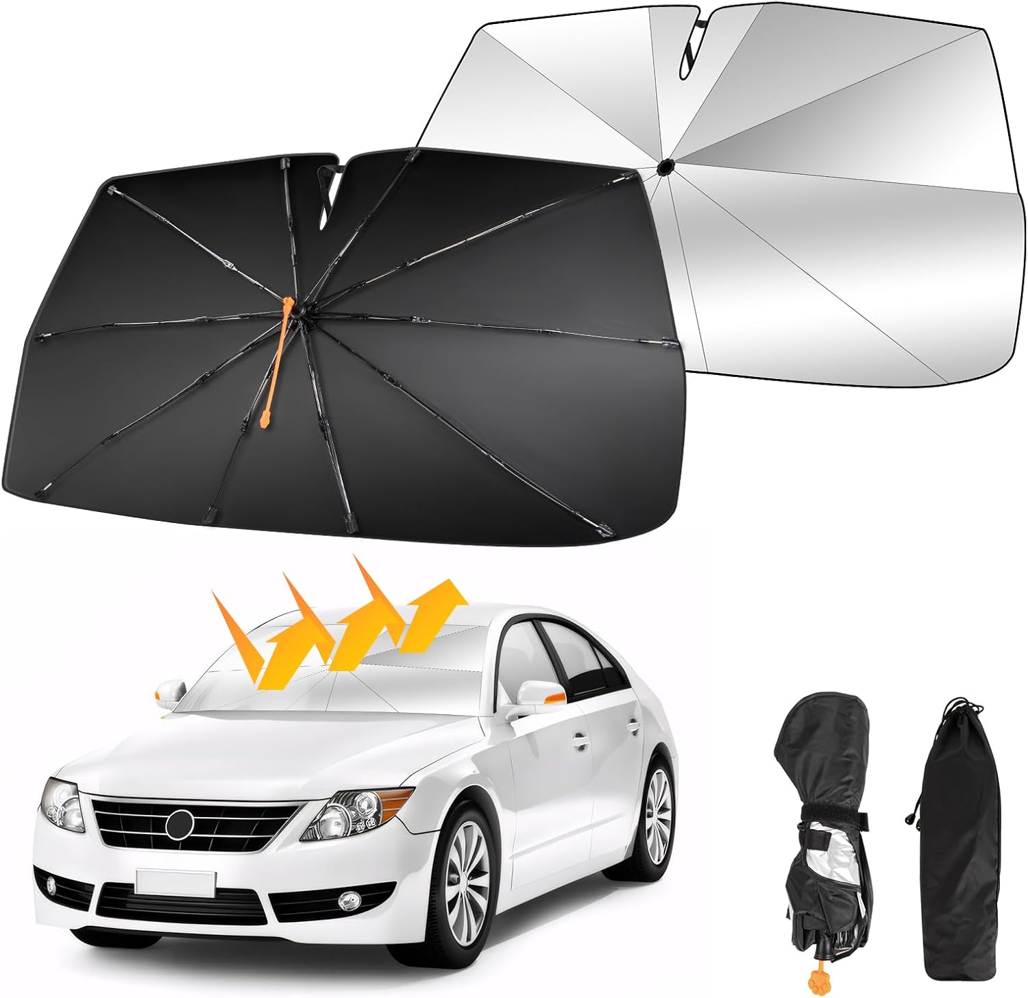 Car Sun Shade for Windscreen 360  Rotatable Foldable Car Sun Shade Umbrella Tail with Spring Fold Suitable for Sun Protection for Windscreen UV Protection 140 x 74 cm 55 x 29 Inches