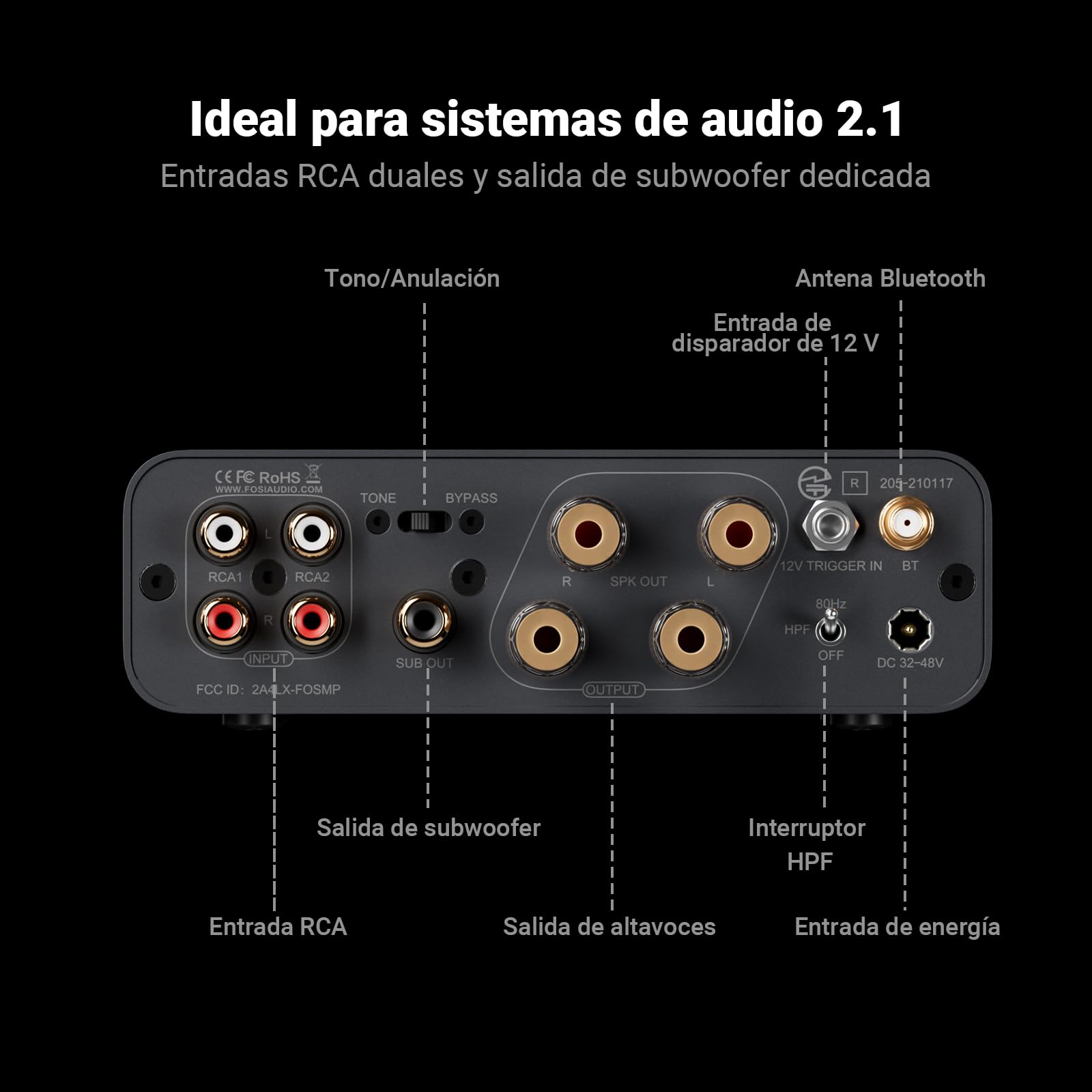 Fosi Audio BT20A MAX Amplificador de Potencia Estéreo, Amplificadores Audio HiFi de 300Wx2 con PFFB, LDAC Bluetooth 6.0 Amp,Doble Fuente de Alimentación Independiente, Mando a Distancia, Sistemas 2.1
